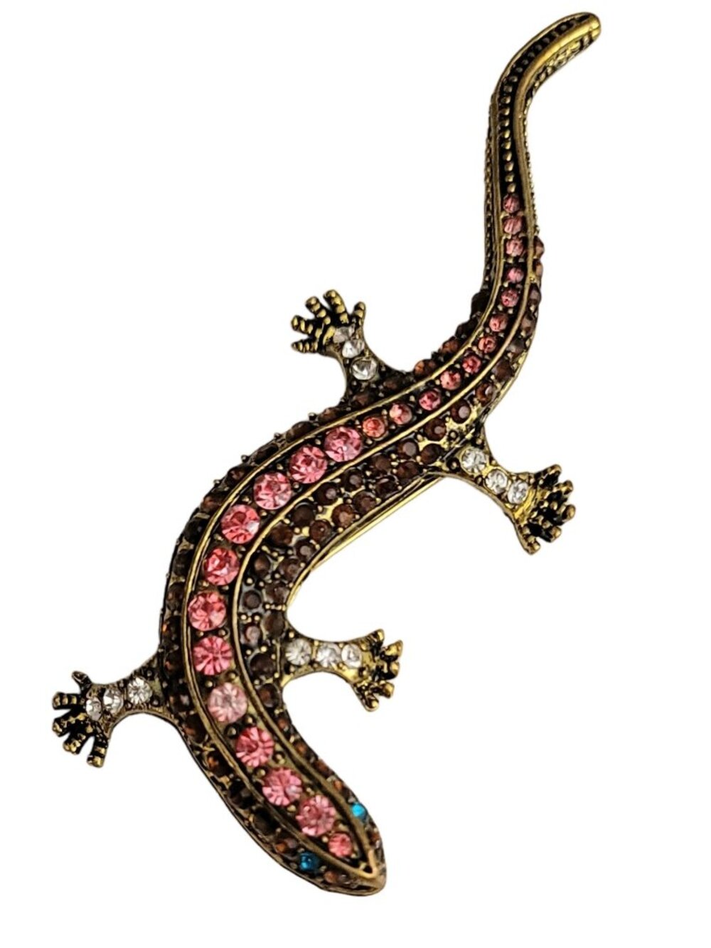 Gold Tone Rhinestone Gecko, Lizard Brooch, Pin